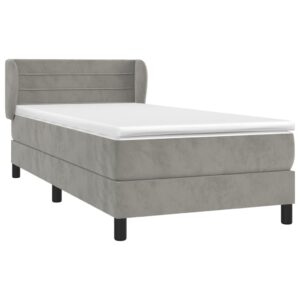 Κρεβάτι Boxspring με Στρώμα Ανοιχτό Γκρι 90x200 εκ. Βελούδινο