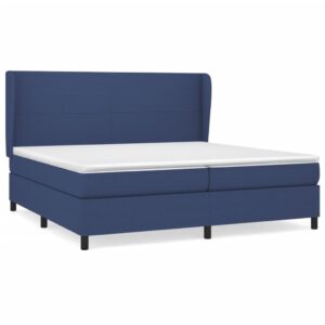 Κρεβάτι Boxspring με Στρώμα Μπλε 200x200 εκ. Υφασμάτινο