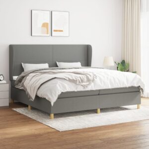 Κρεβάτι Boxspring με Στρώμα Σκούρο Γκρι 200x200 εκ. Υφασμάτινο