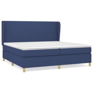 Κρεβάτι Boxspring με Στρώμα Μπλε 200x200 εκ. Υφασμάτινο