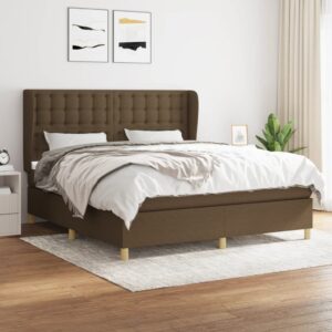 Κρεβάτι Boxspring με Στρώμα Σκούρο Καφέ 160x200 εκ Υφασμάτινο