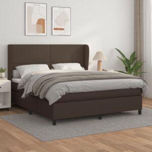 Κρεβάτι Boxspring με Στρώμα Καφέ 160x200εκ. από Συνθετικό Δέρμα