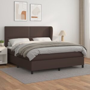 Κρεβάτι Boxspring με Στρώμα Καφέ 160x200εκ. από Συνθετικό Δέρμα