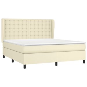 Κρεβάτι Boxspring με Στρώμα Κρεμ 180x200 εκ. Συνθετικό Δέρμα