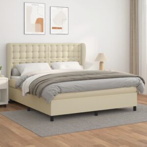 Κρεβάτι Boxspring με Στρώμα Κρεμ 180x200 εκ. Συνθετικό Δέρμα