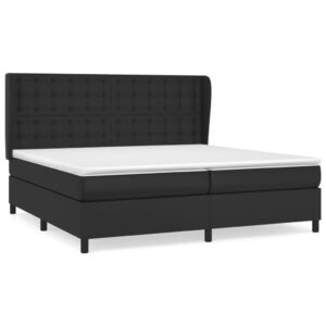 Κρεβάτι Boxspring με Στρώμα Μαύρο 200x200 εκ. Συνθετικό Δέρμα