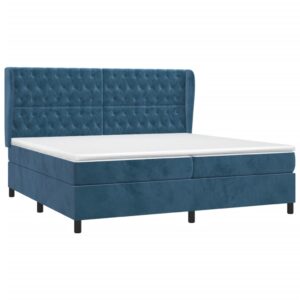 Κρεβάτι Boxspring με Στρώμα Σκούρο Μπλε 200x200 εκ. Βελούδινο