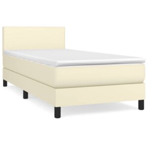 Κρεβάτι Boxspring με Στρώμα Κρεμ 90x190 εκ. από Συνθετικό Δέρμα