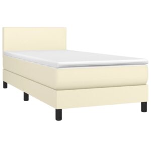 Κρεβάτι Boxspring με Στρώμα Κρεμ 90x190 εκ. από Συνθετικό Δέρμα