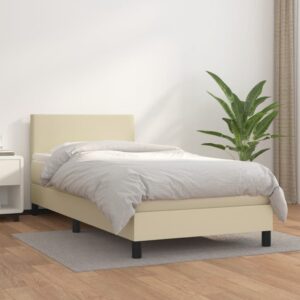 Κρεβάτι Boxspring με Στρώμα Κρεμ 90x190 εκ. από Συνθετικό Δέρμα