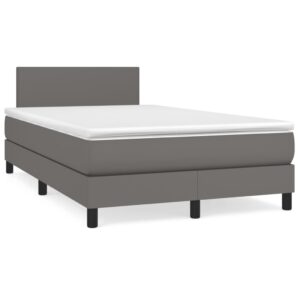 Κρεβάτι Boxspring με Στρώμα Γκρι 120x200εκ. από Συνθετικό Δέρμα