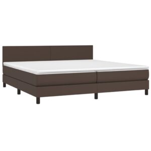 Κρεβάτι Boxspring με Στρώμα Καφέ 200x200 εκ. Συνθετικό Δέρμα