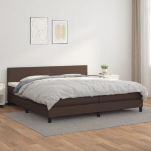 Κρεβάτι Boxspring με Στρώμα Καφέ 200x200 εκ. Συνθετικό Δέρμα