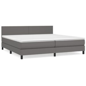 Κρεβάτι Boxspring με Στρώμα Γκρι 200x200 εκ. Συνθετικό Δέρμα