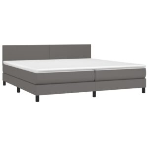 Κρεβάτι Boxspring με Στρώμα Γκρι 200x200 εκ. Συνθετικό Δέρμα