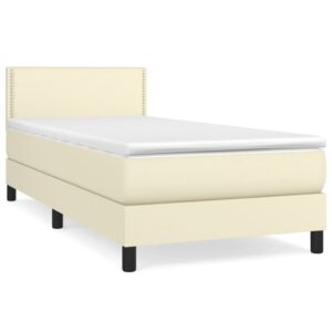 Κρεβάτι Boxspring με Στρώμα Κρεμ 90x190 εκ. από Συνθετικό Δέρμα