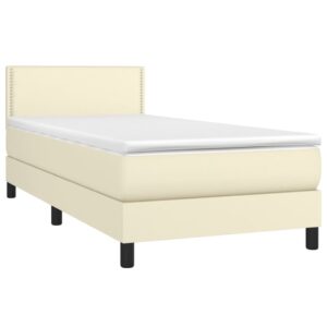 Κρεβάτι Boxspring με Στρώμα Κρεμ 90x190 εκ. από Συνθετικό Δέρμα