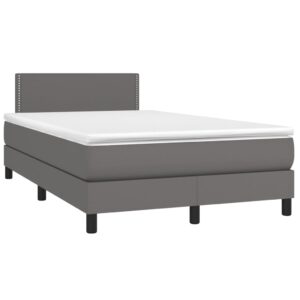 Κρεβάτι Boxspring με Στρώμα Γκρι 120x200εκ. από Συνθετικό Δέρμα