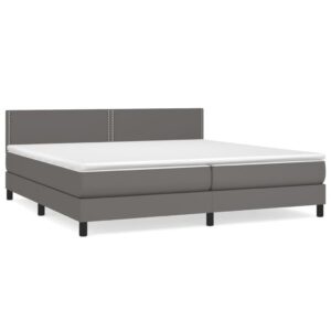 Κρεβάτι Boxspring με Στρώμα Γκρι 200x200 εκ. Συνθετικό Δέρμα