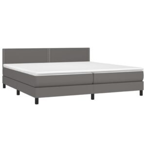 Κρεβάτι Boxspring με Στρώμα Γκρι 200x200 εκ. Συνθετικό Δέρμα