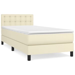 Κρεβάτι Boxspring με Στρώμα Κρεμ 90x190 εκ. από Συνθετικό Δέρμα