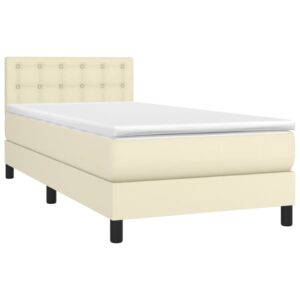 Κρεβάτι Boxspring με Στρώμα Κρεμ 90x190 εκ. από Συνθετικό Δέρμα