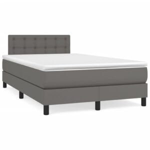 Κρεβάτι Boxspring με Στρώμα Γκρι 120x200εκ. από Συνθετικό Δέρμα