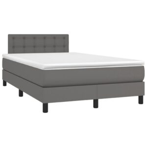 Κρεβάτι Boxspring με Στρώμα Γκρι 120x200εκ. από Συνθετικό Δέρμα