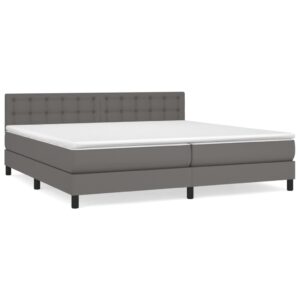 Κρεβάτι Boxspring με Στρώμα Γκρι 200x200 εκ. Συνθετικό Δέρμα