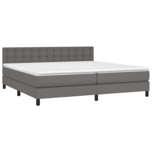 Κρεβάτι Boxspring με Στρώμα Γκρι 200x200 εκ. Συνθετικό Δέρμα