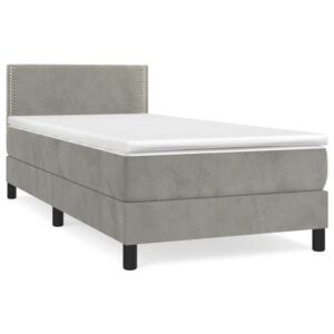 Κρεβάτι Boxspring με Στρώμα Ανοιχτό Γκρι 90x200 εκ. Βελούδινο