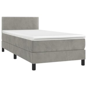 Κρεβάτι Boxspring με Στρώμα Ανοιχτό Γκρι 90x200 εκ. Βελούδινο