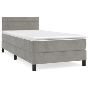 Κρεβάτι Boxspring με Στρώμα Ανοιχτό Γκρι 90x200 εκ. Βελούδινο