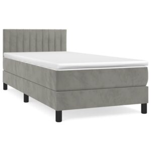 Κρεβάτι Boxspring με Στρώμα Ανοιχτό Γκρι 90x200 εκ. Βελούδινο