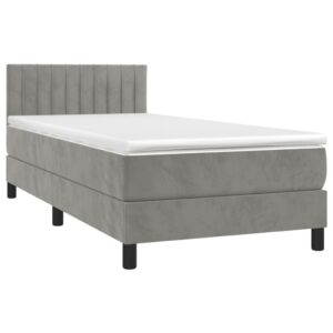 Κρεβάτι Boxspring με Στρώμα Ανοιχτό Γκρι 90x200 εκ. Βελούδινο