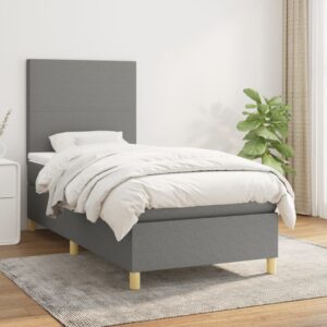 Κρεβάτι Boxspring με Στρώμα Σκούρο Γκρι 80x200 εκ. Υφασμάτινο