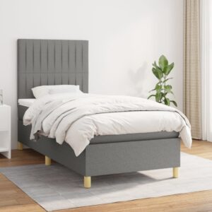 Κρεβάτι Boxspring με Στρώμα Σκούρο Γκρι 80x200 εκ. Υφασμάτινο