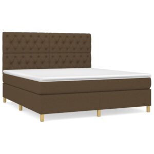 Κρεβάτι Boxspring με Στρώμα Σκούρο Καφέ 160x200 εκ Υφασμάτινο