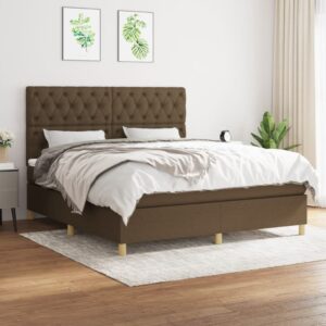 Κρεβάτι Boxspring με Στρώμα Σκούρο Καφέ 160x200 εκ Υφασμάτινο