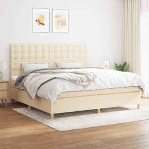 Κρεβάτι Boxspring με Στρώμα Κρεμ 200x200 εκ. Υφασμάτινο