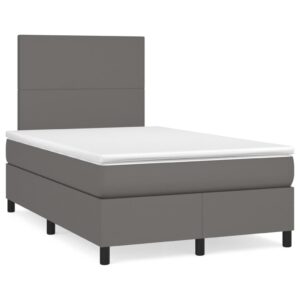 Κρεβάτι Boxspring με Στρώμα Γκρι 120x200εκ. από Συνθετικό Δέρμα