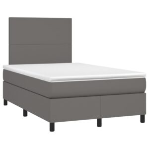 Κρεβάτι Boxspring με Στρώμα Γκρι 120x200εκ. από Συνθετικό Δέρμα