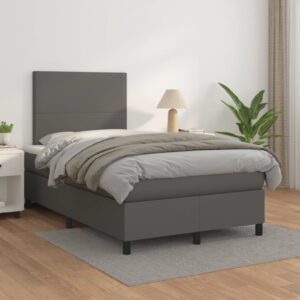 Κρεβάτι Boxspring με Στρώμα Γκρι 120x200εκ. από Συνθετικό Δέρμα