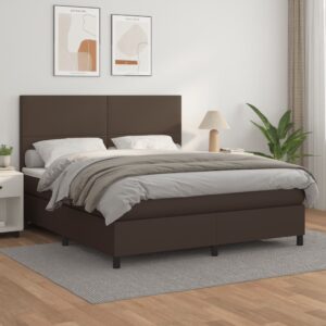 Κρεβάτι Boxspring με Στρώμα Καφέ 160x200εκ. από Συνθετικό Δέρμα