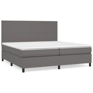 Κρεβάτι Boxspring με Στρώμα Γκρι 200x200 εκ. Συνθετικό Δέρμα