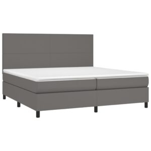 Κρεβάτι Boxspring με Στρώμα Γκρι 200x200 εκ. Συνθετικό Δέρμα