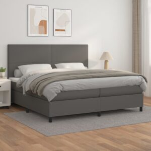 Κρεβάτι Boxspring με Στρώμα Γκρι 200x200 εκ. Συνθετικό Δέρμα