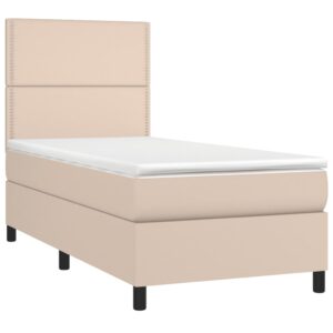 Κρεβάτι Boxspring με Στρώμα Καπουτσίνο 90x200εκ.από Συνθ. Δέρμα