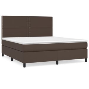 Κρεβάτι Boxspring με Στρώμα Καφέ 160x200εκ. από Συνθετικό Δέρμα