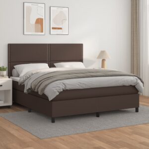 Κρεβάτι Boxspring με Στρώμα Καφέ 160x200εκ. από Συνθετικό Δέρμα